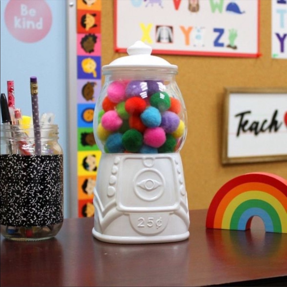 White Glass Gumball Canister, NWT